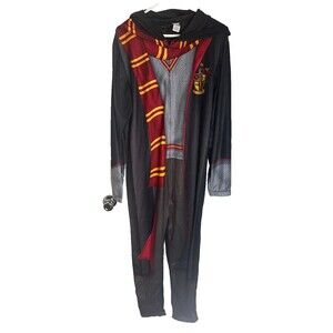 Harry Potter Hogwarts Open Foot Hooded Jumpsuit Pajamas Adult M Medium NWT